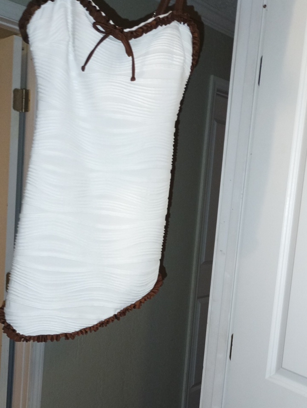 Swimsuits For All White One-Piece with Brown Trim